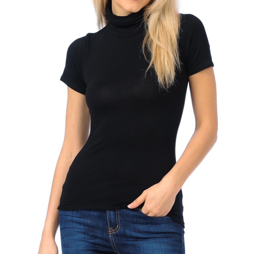 Magic Fit Black Short-Sleeve Turtleneck Top